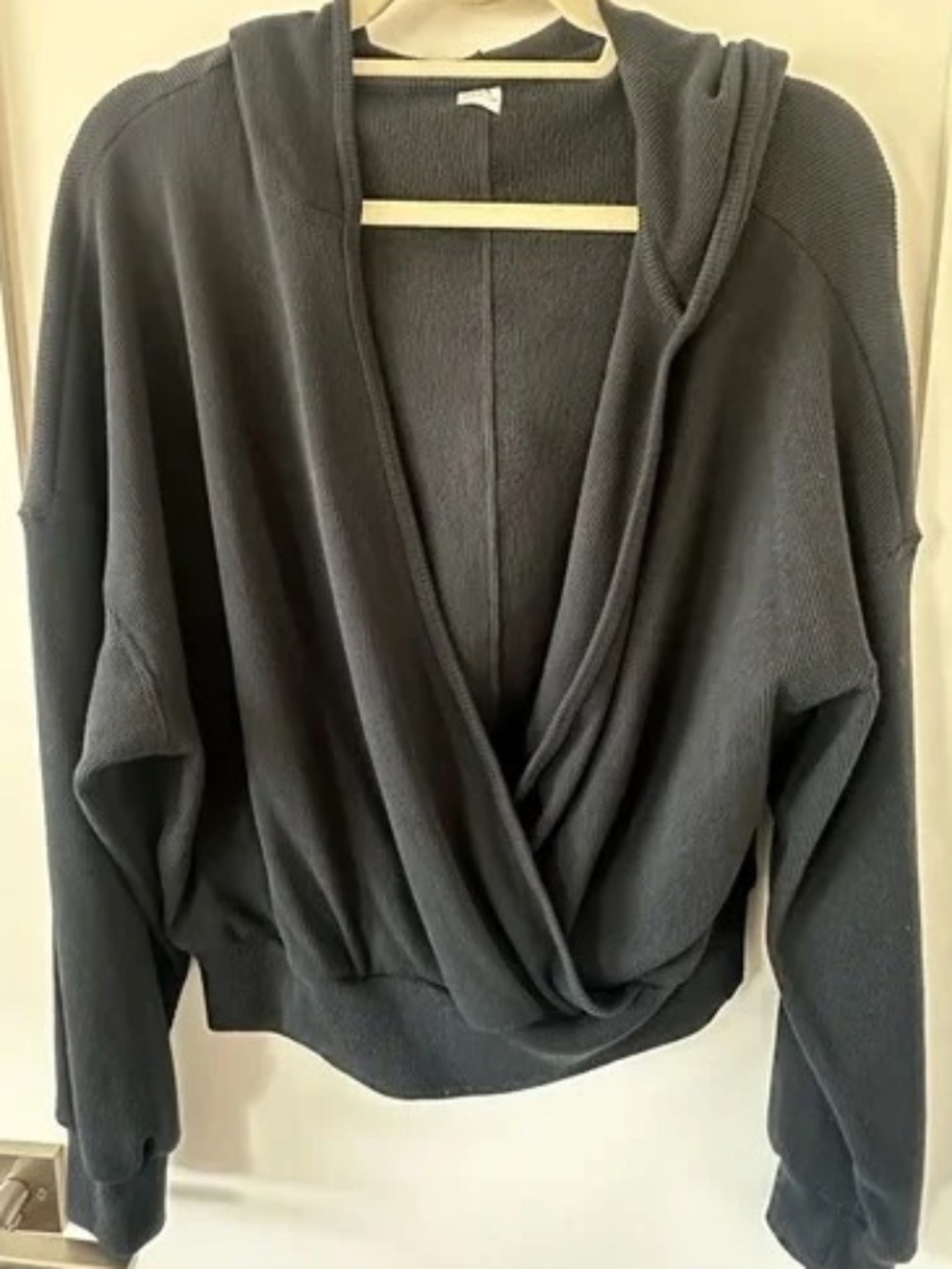 Gilly Hicks Black Ribbed Deep Vneck Surplice Sweater S
